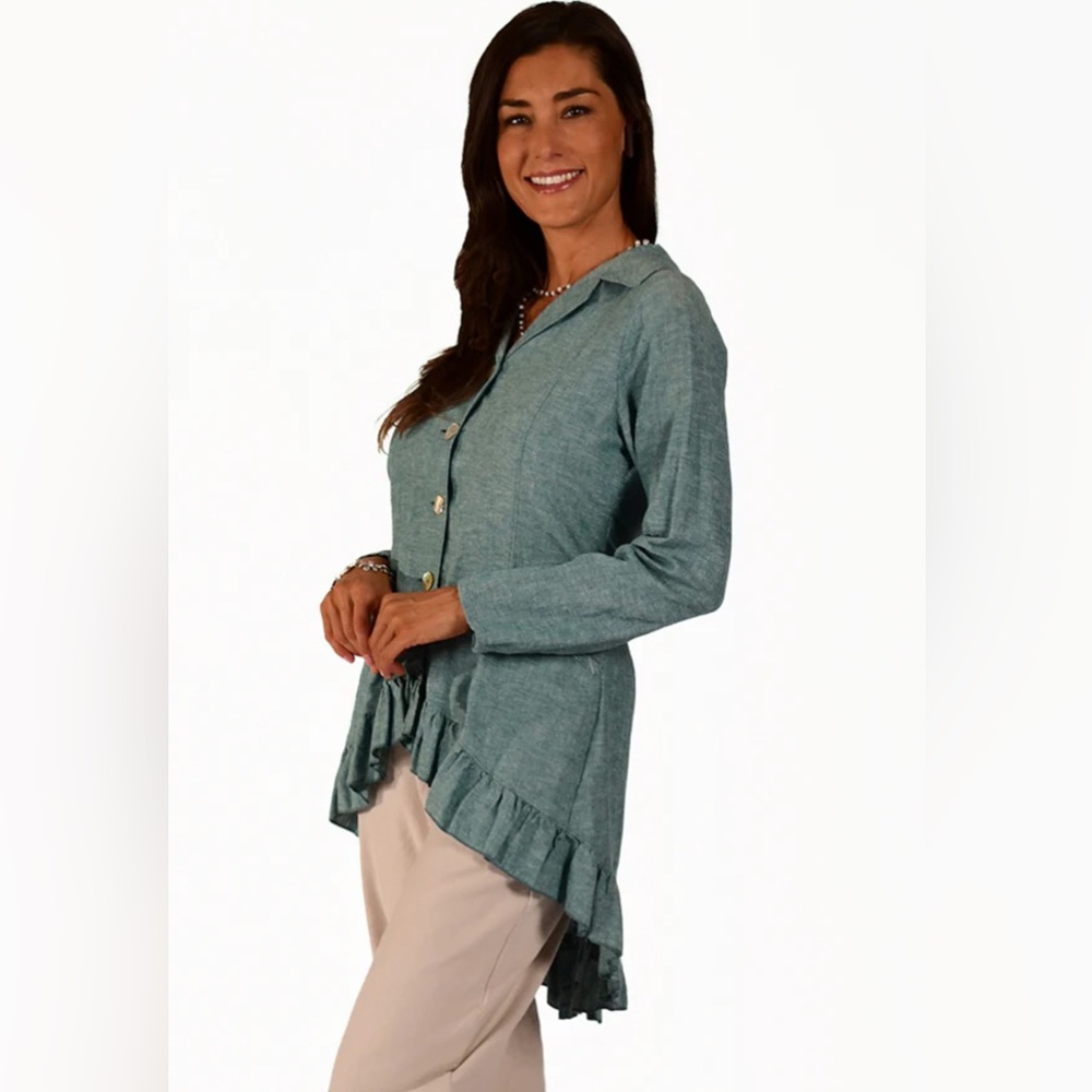 Boho Lagenlook Goddess Gear Ruffle Hemp and Organic Cotton Jacket